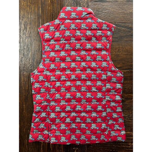 Vineyard Vines Quilted Puffer Vest – Women’s Size Small Red Christmas Car Print - Picture 2 of 4